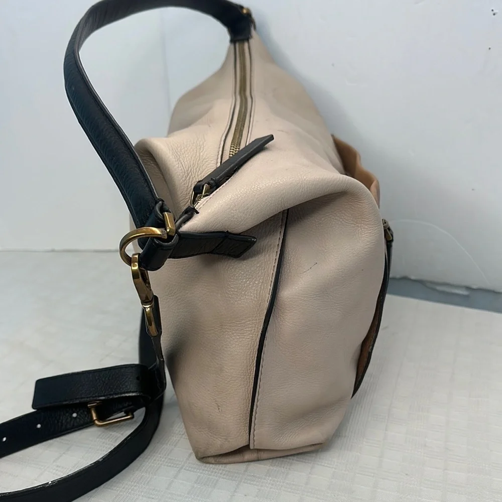 Fossil Vickery Beige and Tan Leather Crossbody Bag